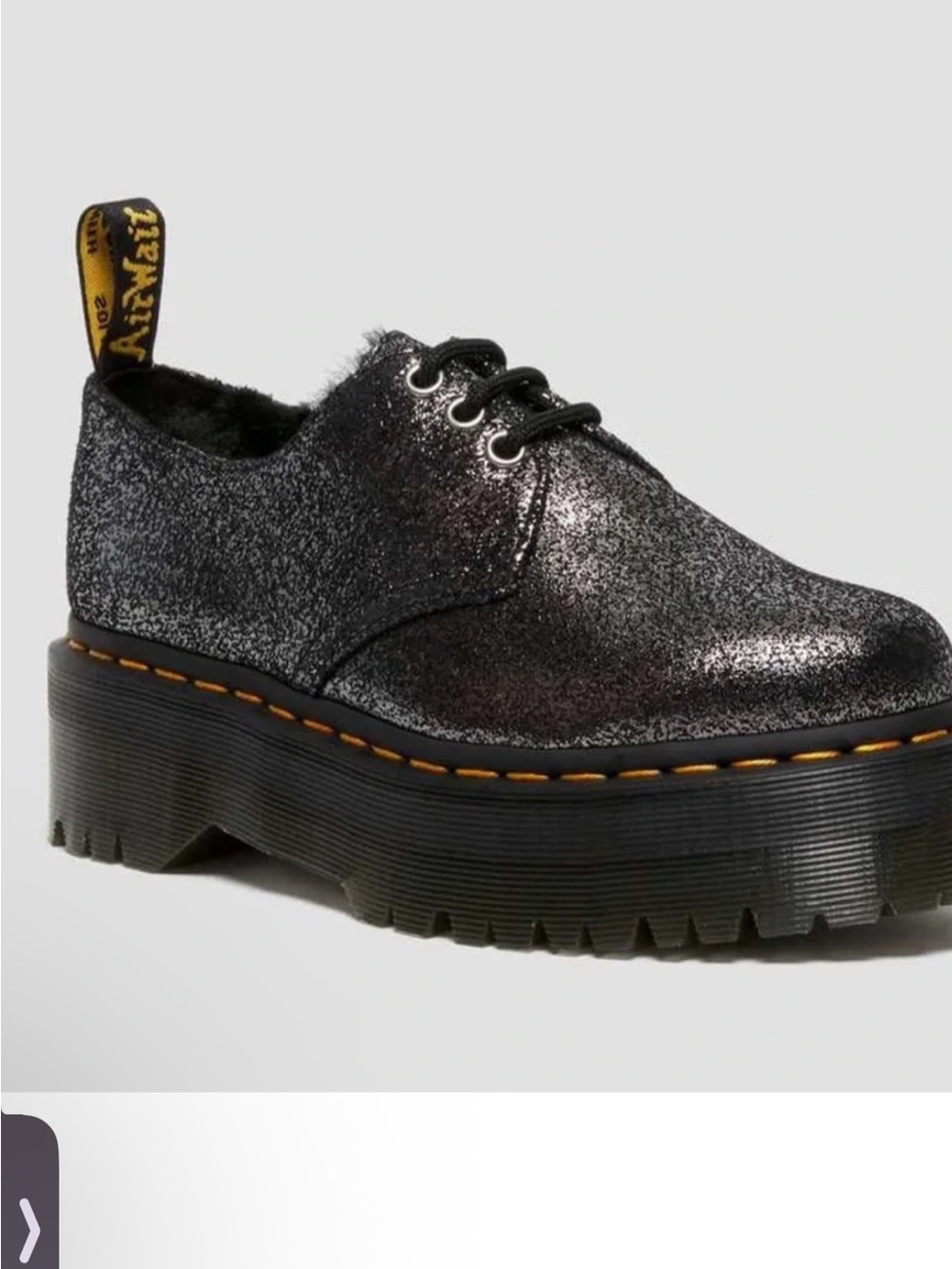 Dr. Martens faux fur lined metallic leather platform shoes